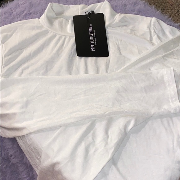 Petite White Basic High Neck long Sleeved Bodysuit - Picture 3 of 3